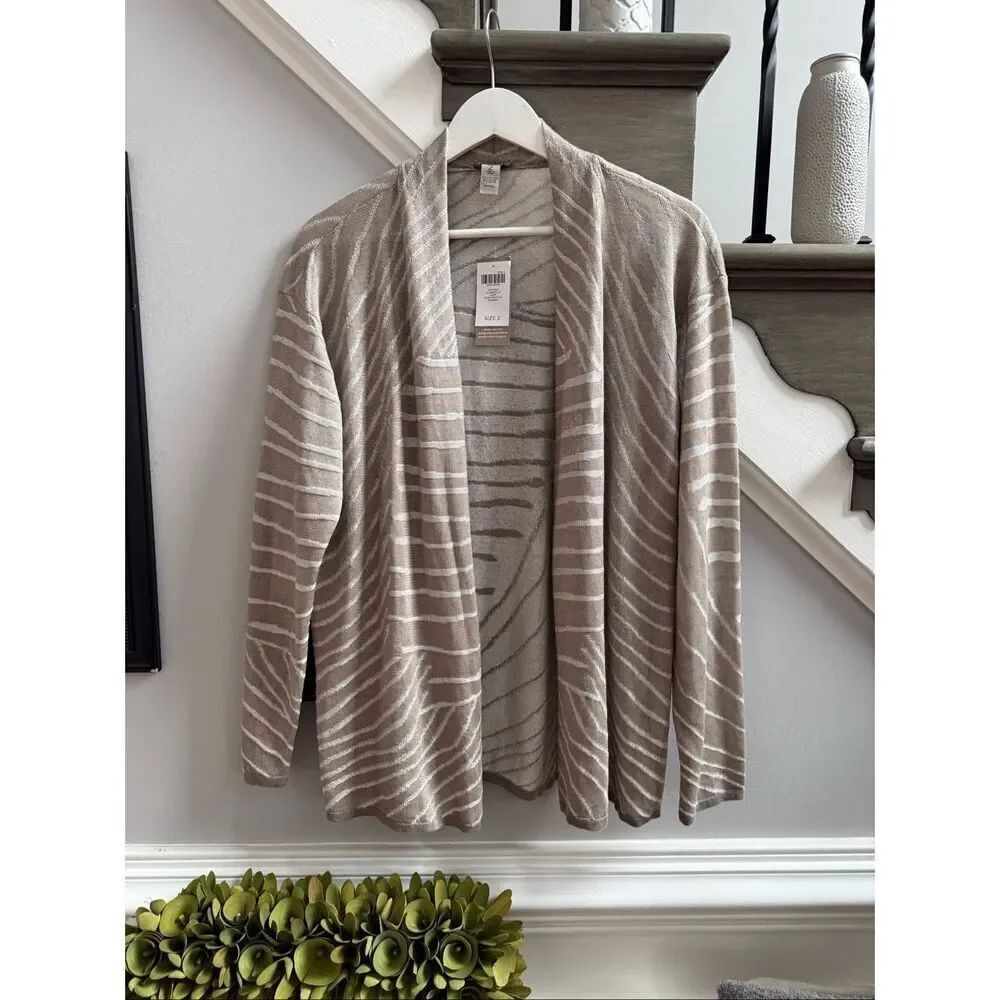 Chicos Easywear Wilkerson Tan Open Front Cardigan sz 2 or M NWT